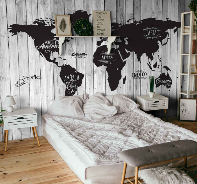fotomural mapamundi mural de pared retro mapa del mundo sepia - TenVinilo