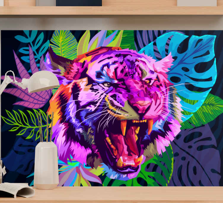  Papel pintado de vinilo de tigre 3D para sala de estar