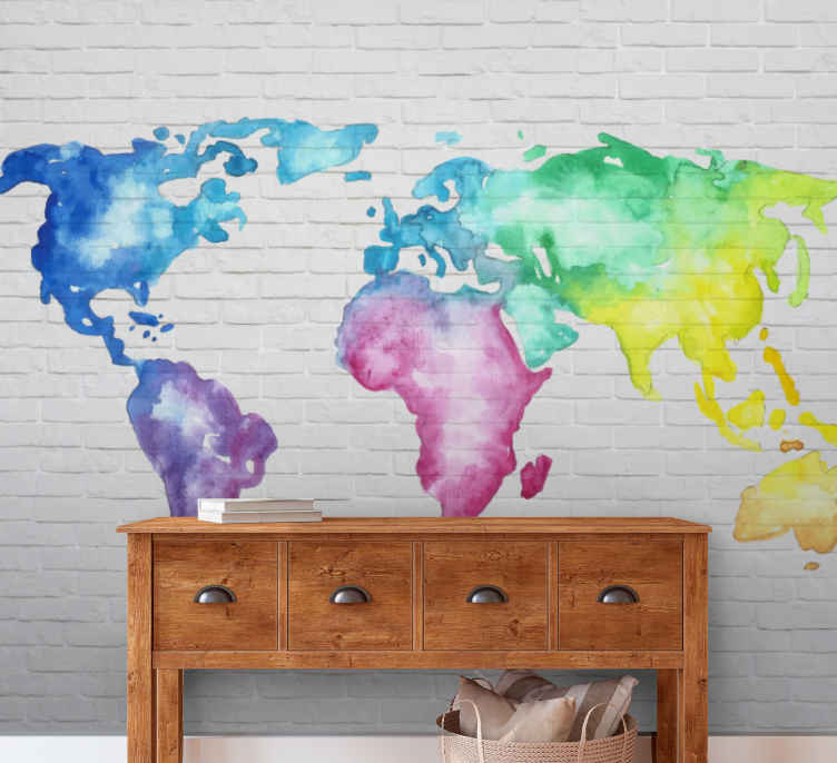 Colourful world map brink wall world map mural - TenStickers