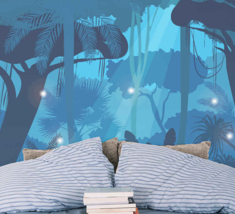 fotomurali 3d paesaggio Cartone animato foresta blu