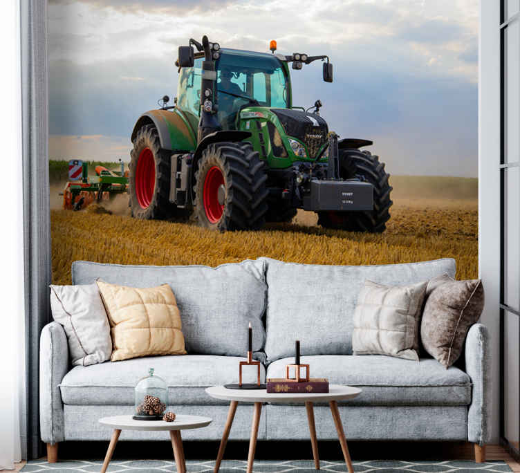 Green Tractor Wall Mural Sunset Photo Wallpaper Living Room Bedroom Home Decor