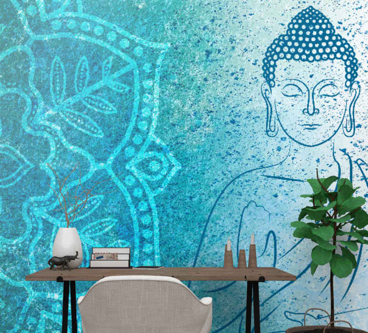 Tenstickers Mandala fotobehang Boeddha blauw