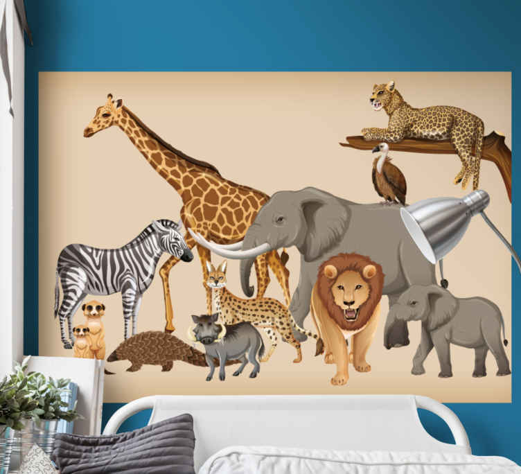 Leopard on tree and different animals mural wallpaper TenStickers