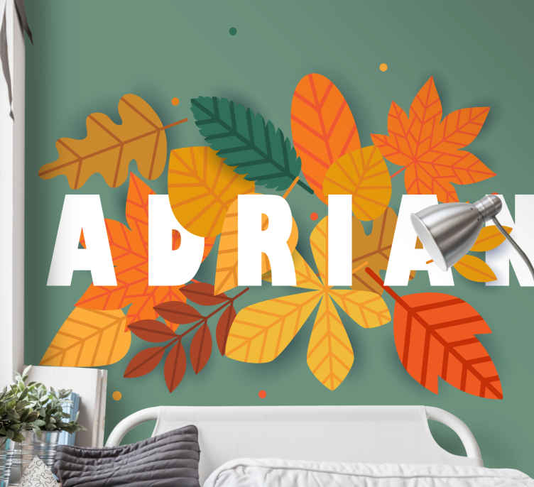 Fototapete Jugendzimmer Herbstlaub Und Name Tenstickers