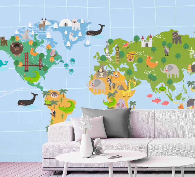 Graph paper with colors world map mural - TenStickers