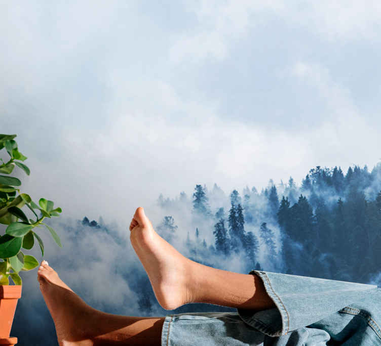 Blue foggy forest nature wall mural - TenStickers