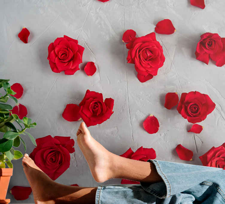Red Rose Petals flower wall mural - TenStickers
