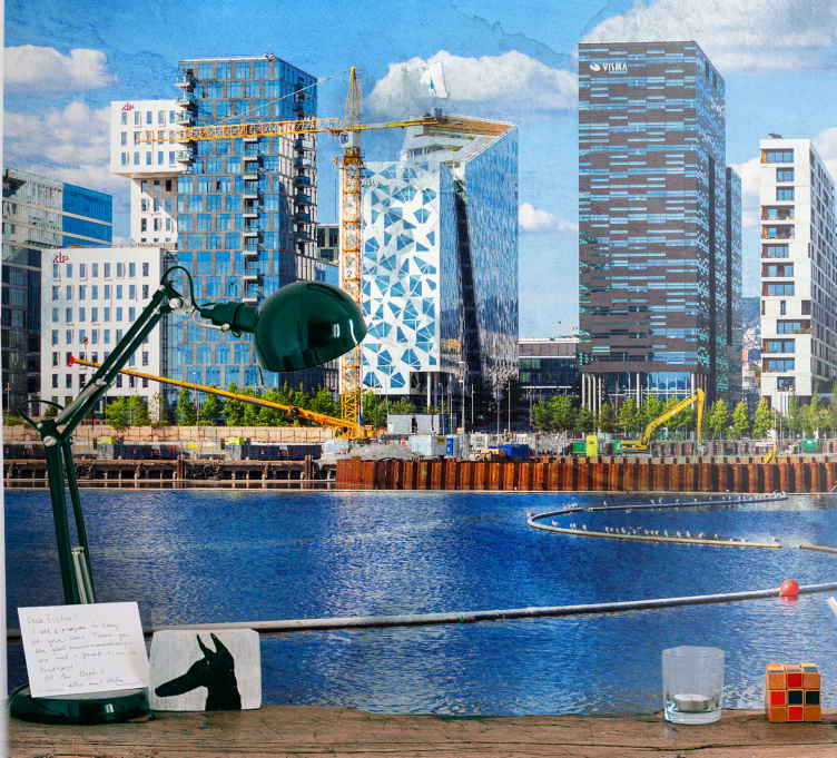 Oslo city gündüz güneşli nehir duvar kağıdı - TenStickers
