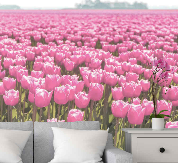 Fotomural tulipanes Campo de tulipanes rosa diferente - TenVinilo