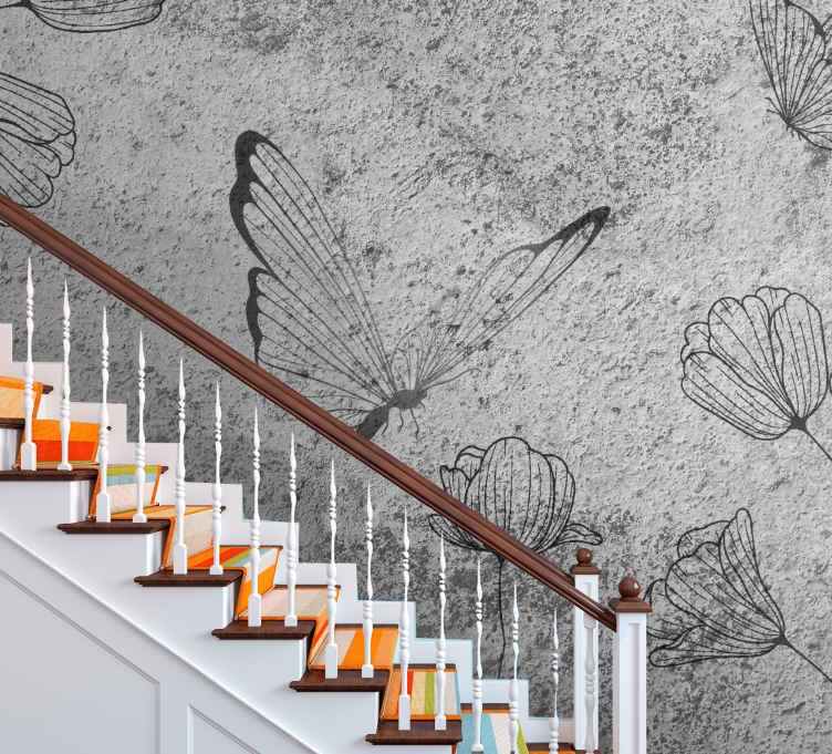 Fotomurale textures Farfalle su struttura concreta