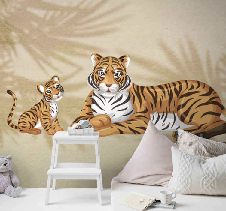 Photo murale d'animaux bébé et mère tigre - TenStickers