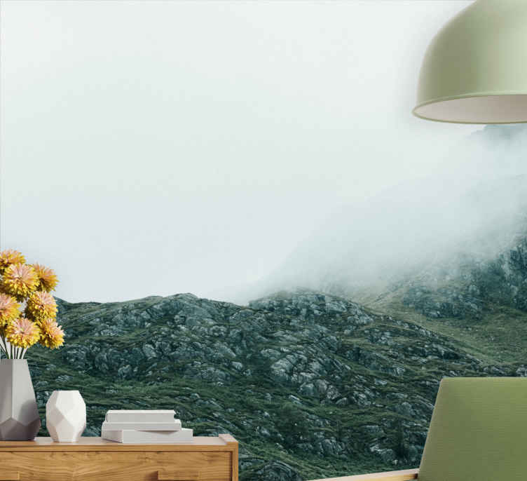 Mural de montañas vistas en una densa niebla - TenVinilo