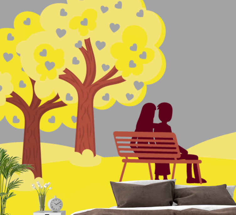 Love wall mural romantic couple silhouette - TenStickers