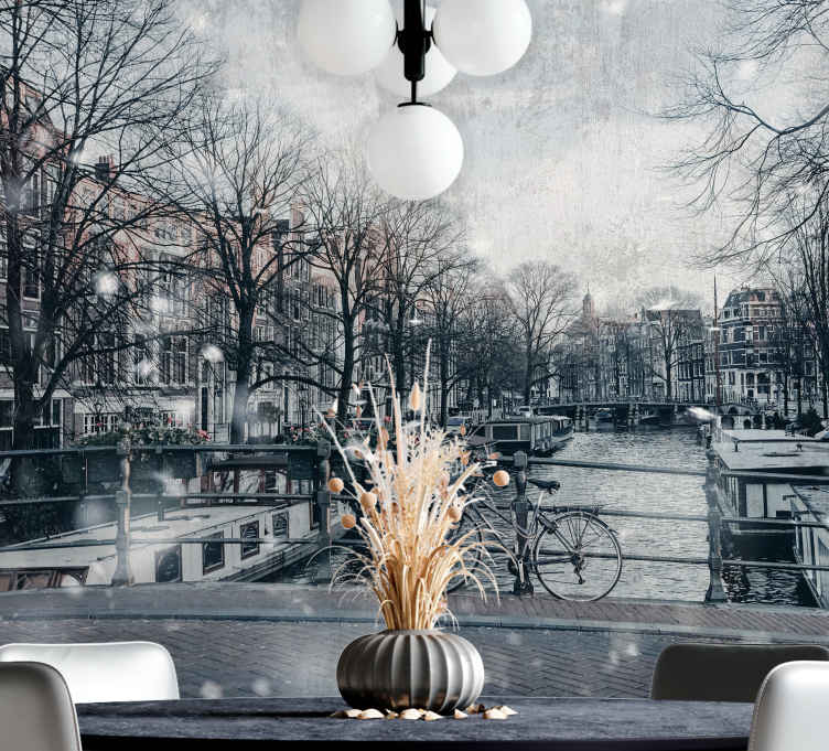 Amsterdam wall mural canal reflection scene - TenStickers