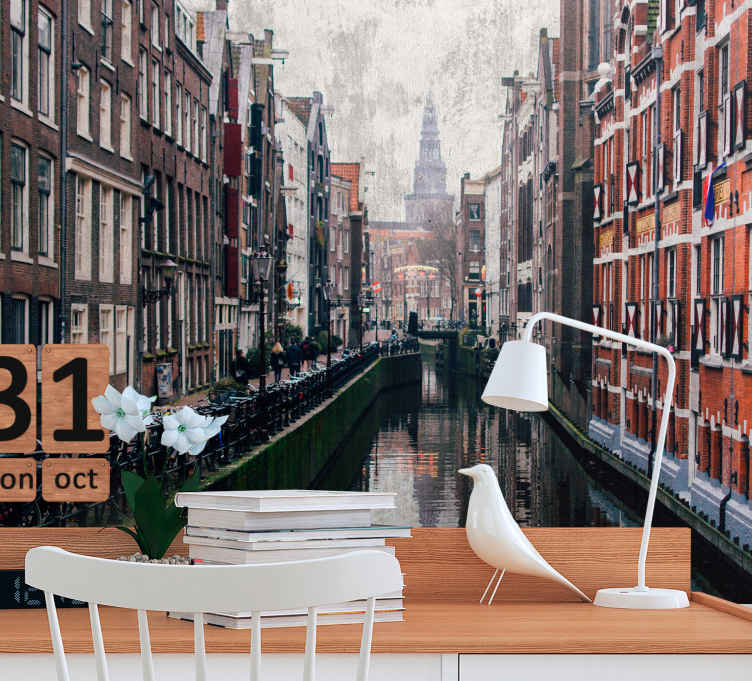 Amsterdam wall mural amsterdam waterway scene - TenStickers