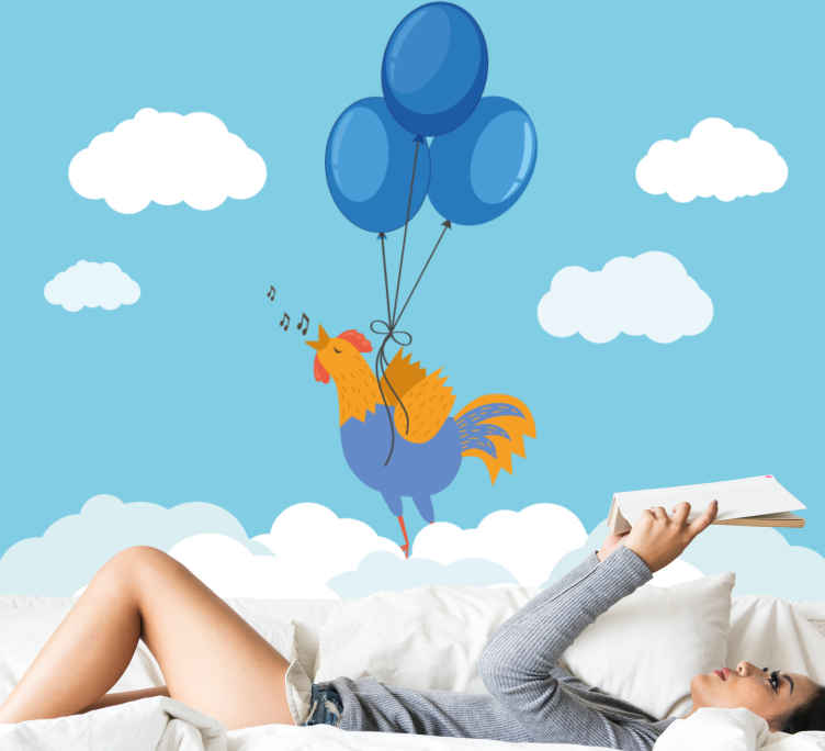 Children wall mural singing rooster balloons - TenStickers