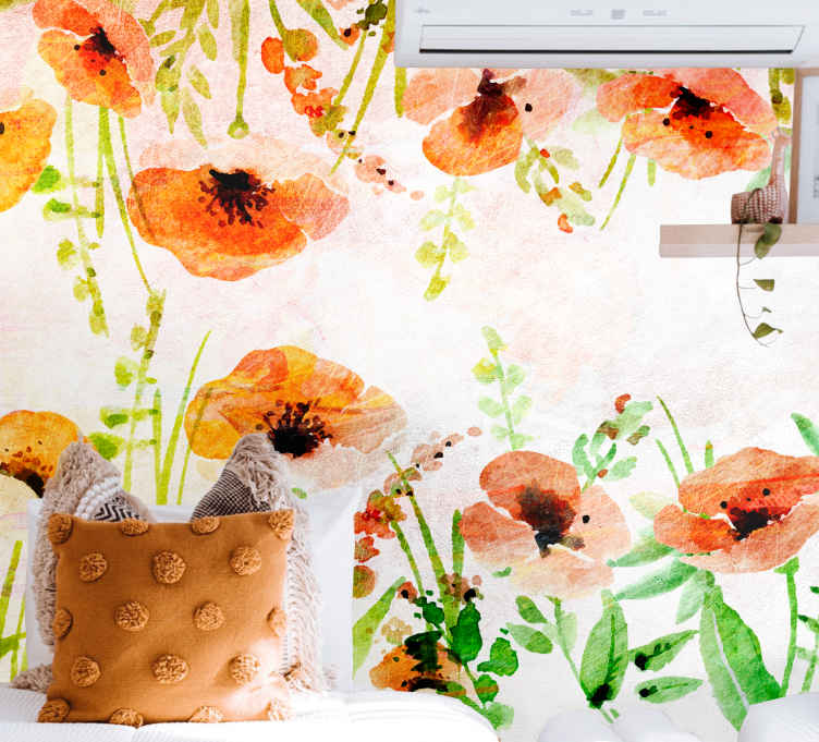 Field of washed poppies Poppy Wallpaper Photo - TenStickers