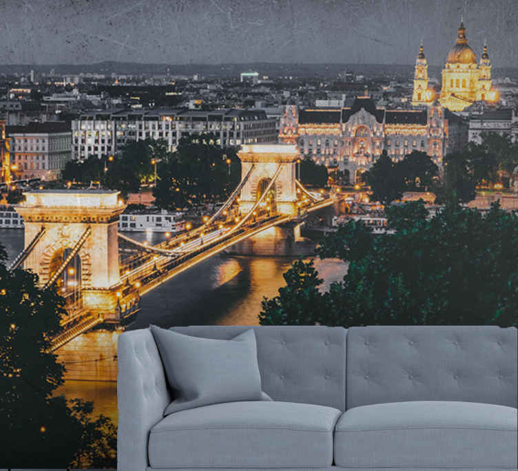 Zidne slike i zidne freske noćni pejzaž lančanog mosta - TenStickers