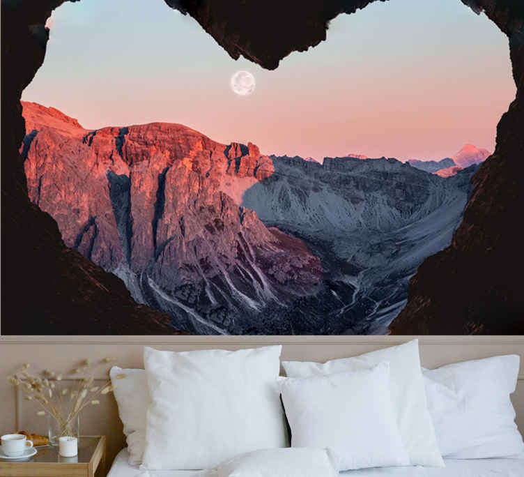Mural de naturaleza paisaje montañoso en forma de corazón - TenVinilo