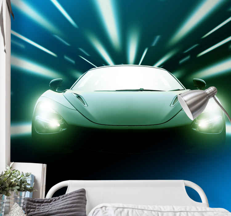 Tapisserie Murale Voiture De Course Pour Enfant - Motif Bleu Sport, Grande Taille 147x200 Cm, Pour Chambre Et Salon