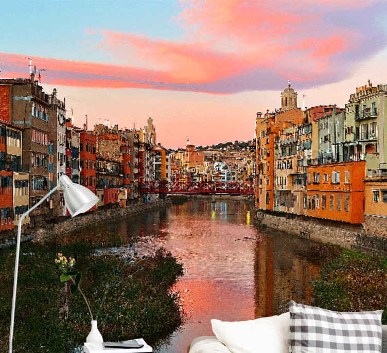 Girona views in the evening mural wallpaper - TenStickers