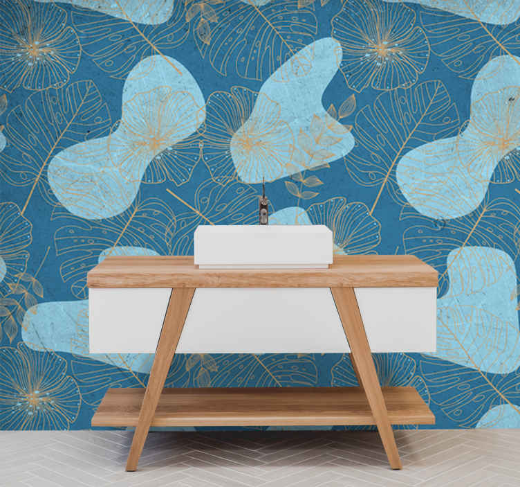 Fotomurale paesaggi Foglie tropicali blu e gialle