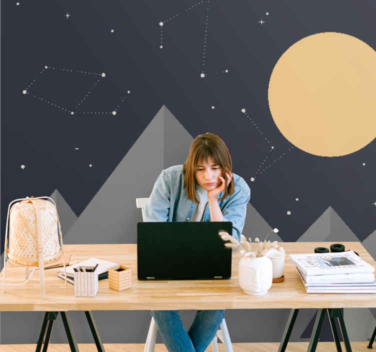 Murales per camera Montagne geometriche e sole