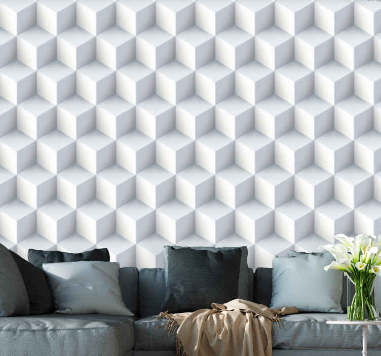 Multiple white cubes 3d mural wallpaper - TenStickers