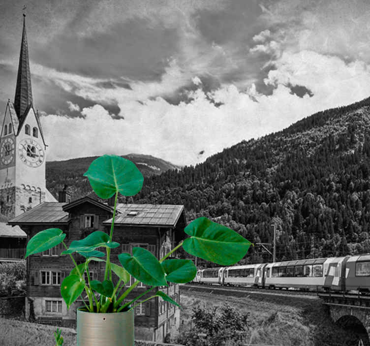 City wall mural of historic swiss landscape - TenStickers