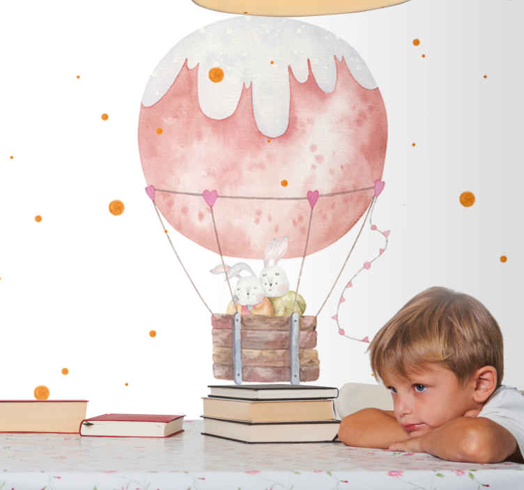 Cute rappits hugging balloon Kids wall Murals - TenStickers