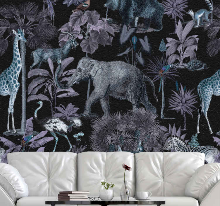 Jungle with leaves living room mural TenStickers