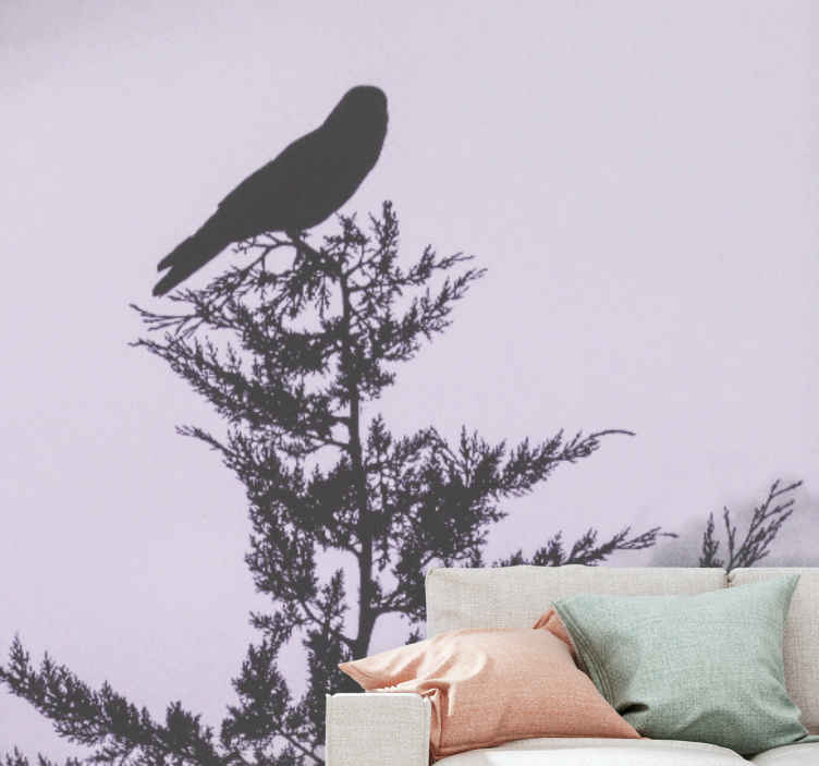 Murales per camera Uccello nero su albero marrone