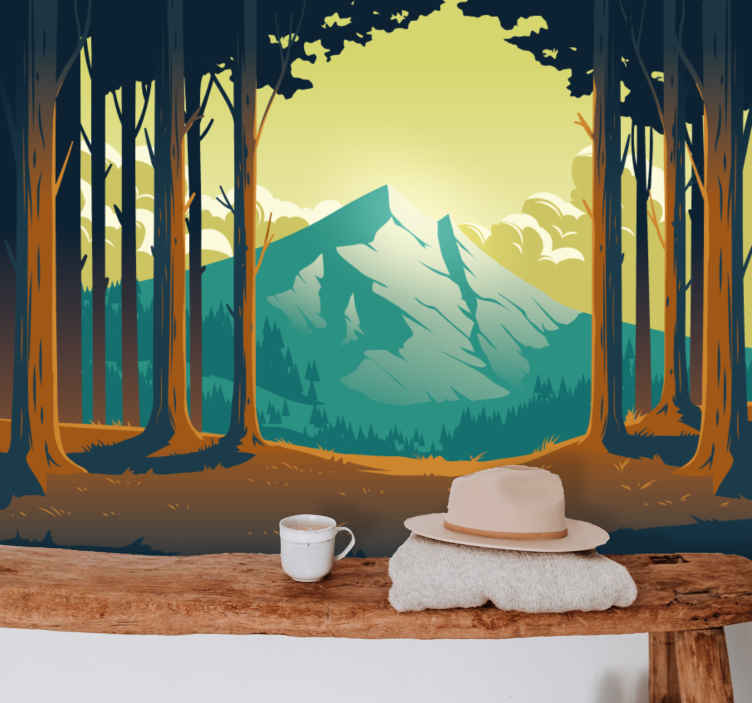 Cartoon forest with mountain mural wallpaper  TenStickers