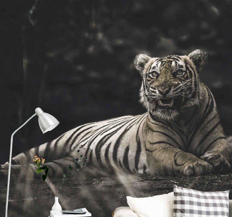 Tigre 3d em papel de parede fotomural vinílico de parede - TenStickers