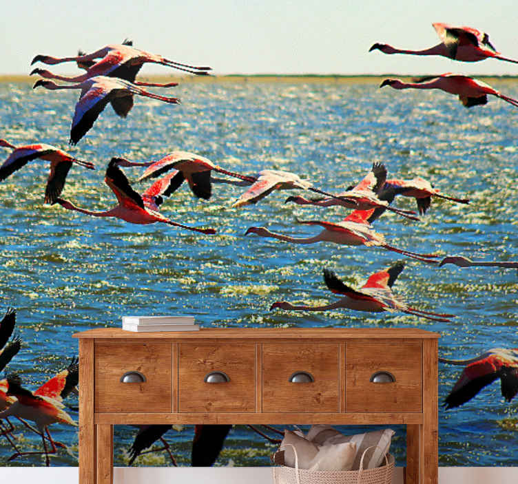 Fotomural animale Flamencos volando - TenVinilo