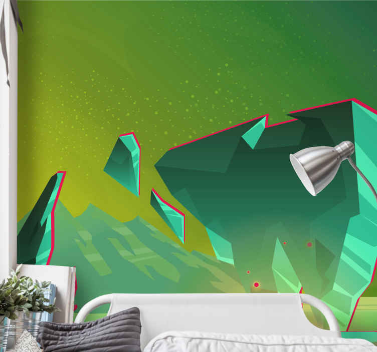Mural abstracto formas verdes geométricas - TenVinilo