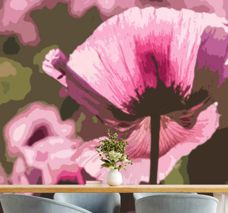 Tapisserie murale coquelicots en fleurs roses - TenStickers