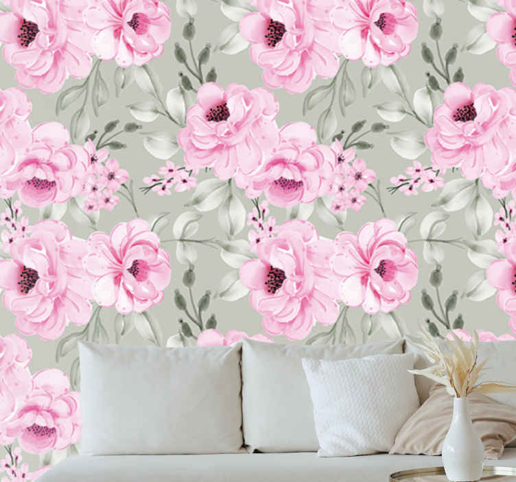 Mural flores peonías de color pastel - TenVinilo