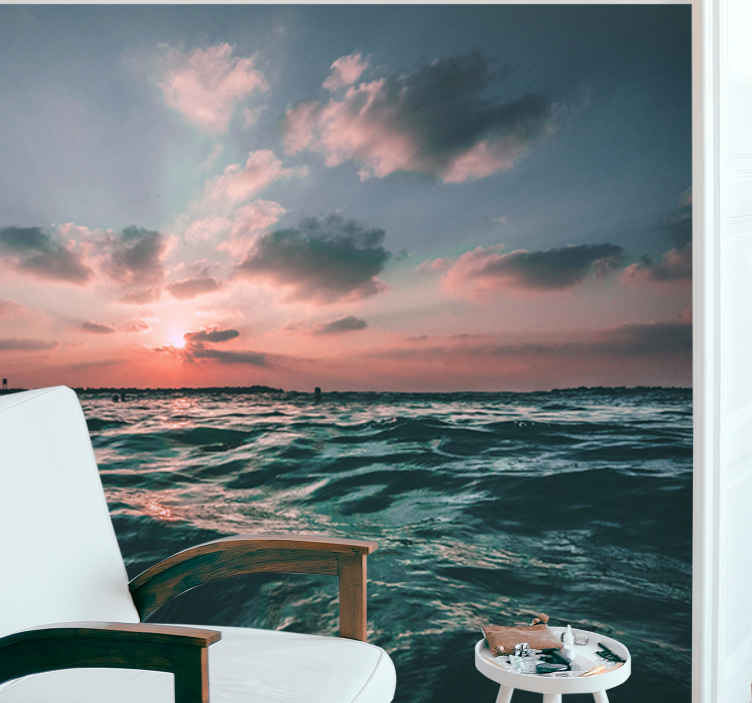 Under the sea mural sunset over waves - TenStickers