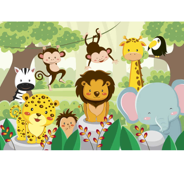 ジャングルの子供たちの壁画の野生動物 Tenstickers