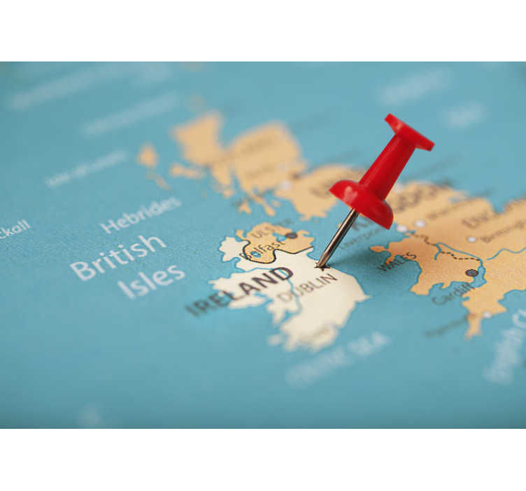 Map wall mural Ireland Map Pinned City - TenStickers