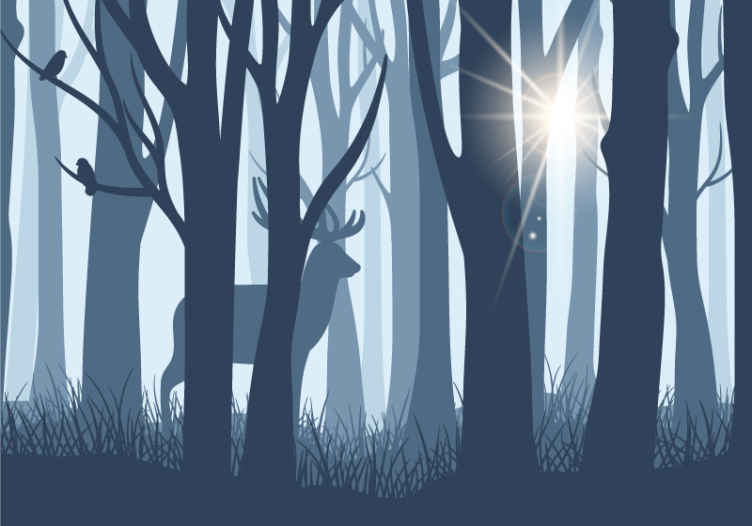 Silhouette reindeer and trees wall mural - TenStickers