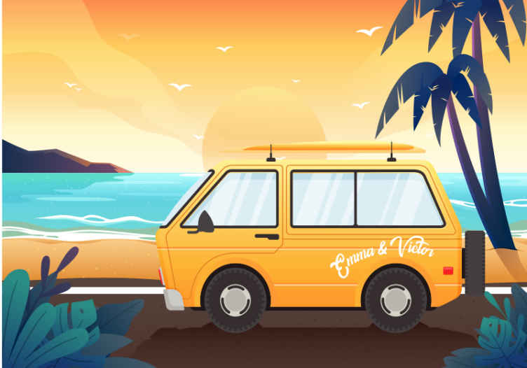 Caravan by the sea custom wall mural - TenStickers