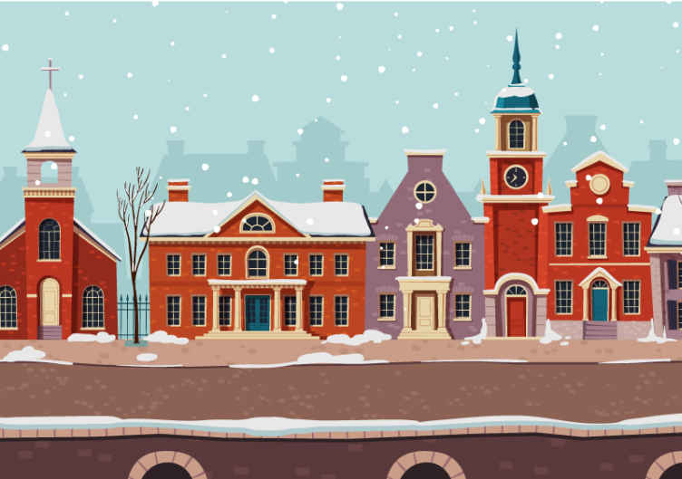 Urban winter landscape Christmas wall mural - TenStickers