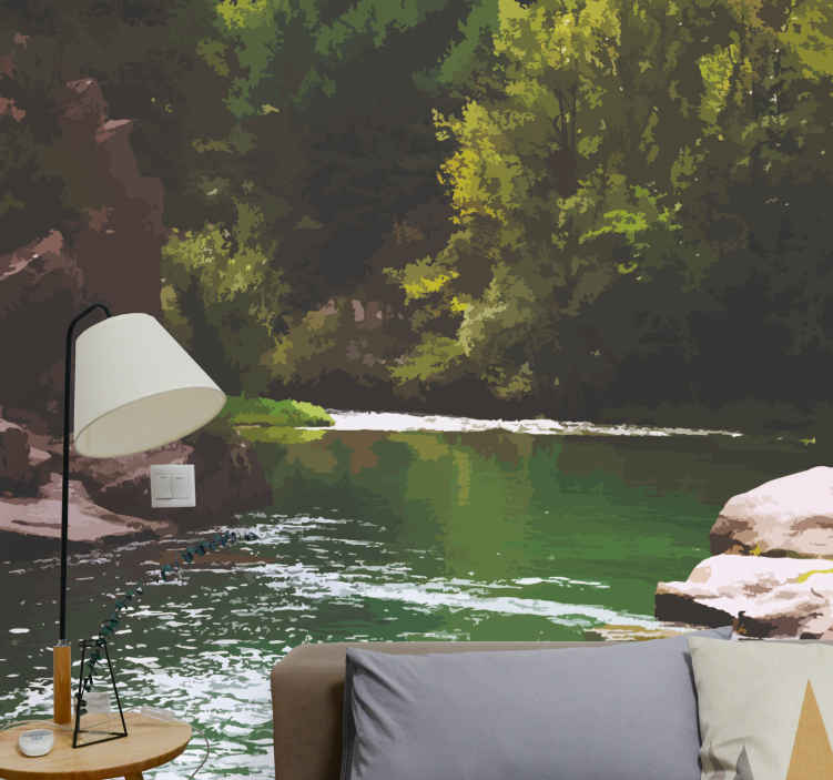 Parati per salone Montagne con alberi e un fiume