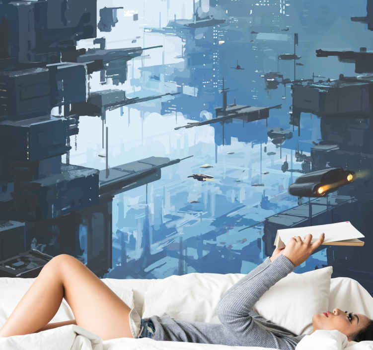 Fotomurale moderno Città futuristica con astronavi