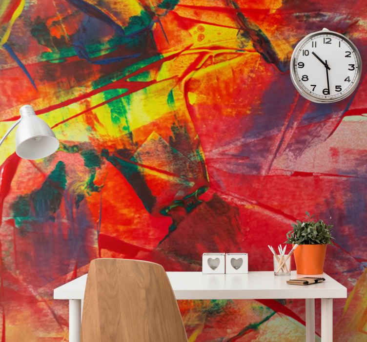 Red and yellow abstract painting living room mural TenStickers