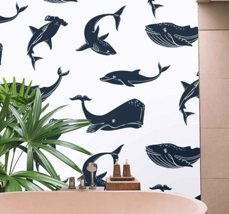 Papier peint salle de bain  original de baleine - TenStickers