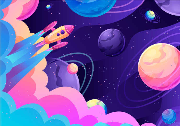 Animated space and rocket space mural wallpaper - TenStickers