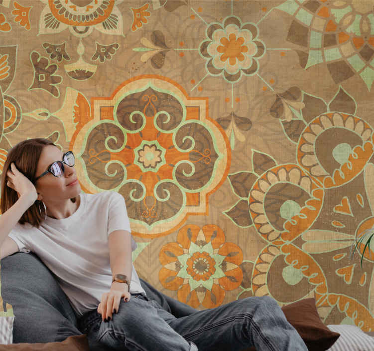 Fotomurali floreali Motivo floreale etnico beige